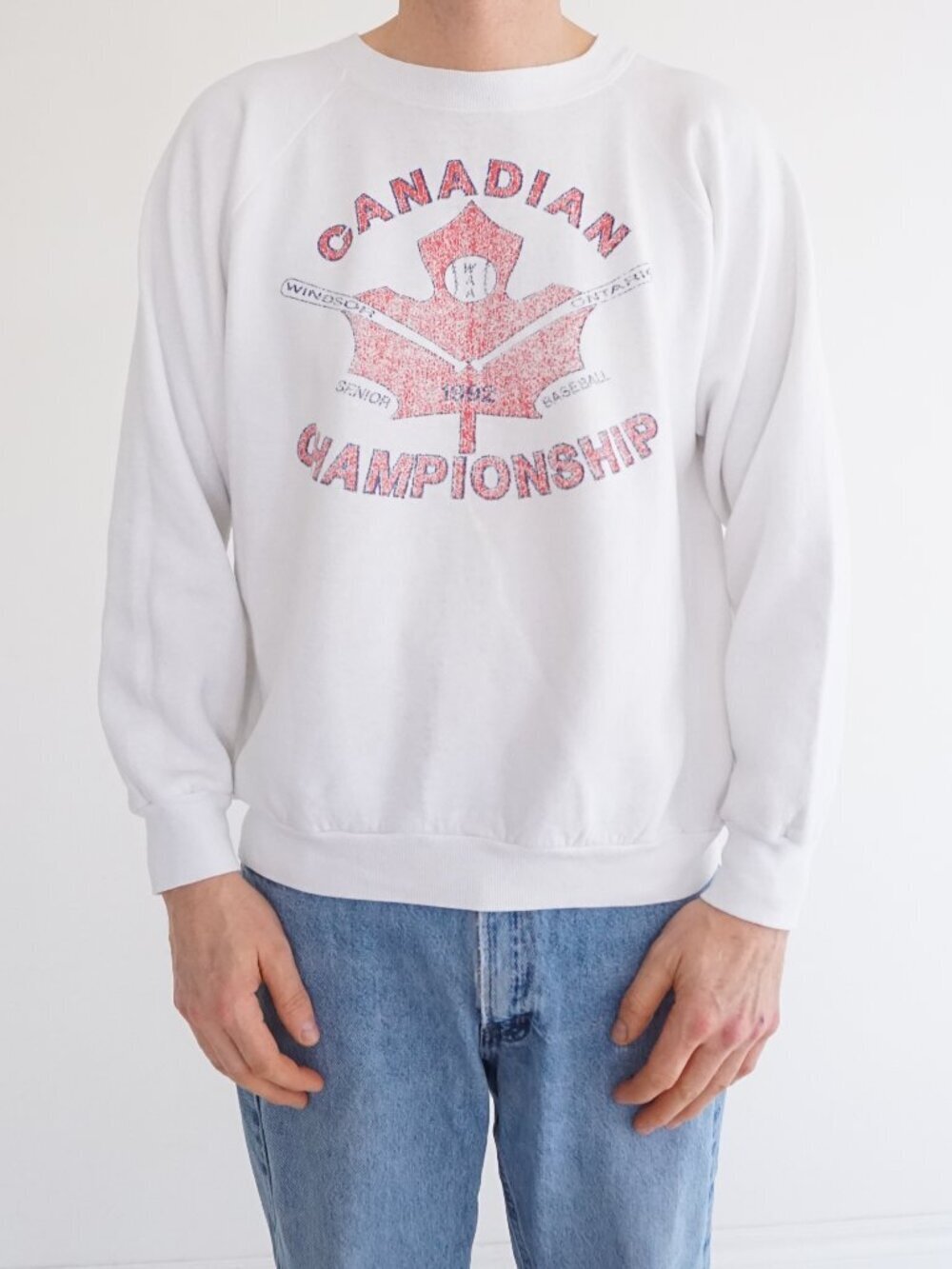 Vintage Canadian Championship White Graphic Maple Leaf Print Crewneck Sweater XL